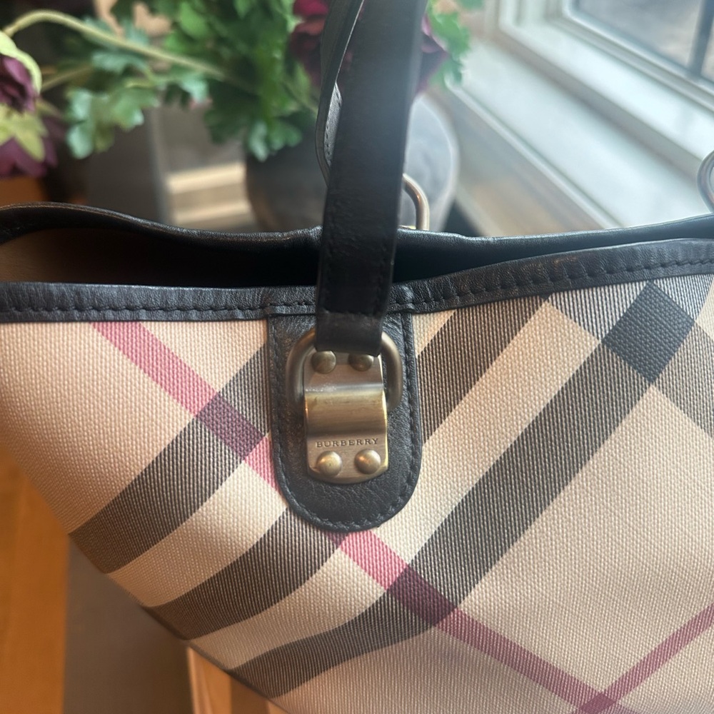 Burberry Plaid Tote Bag - Black, Cream, and Pink - Picture 5 of 16